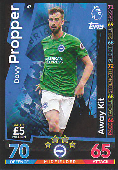 Davy Propper Brighton & Hove Albion 2018/19 Topps Match Attax Away Kit #47
